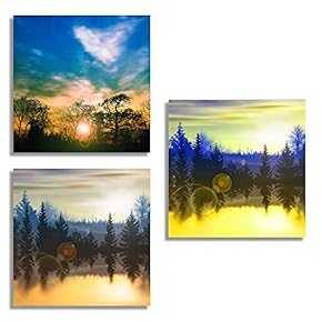 3 Piece Canvas Wall Art for Living Room Bedroom Home Artwork The Beautiful Scenery of Sunset Paintings Ready to Hang - 12"x12"x3 Panels
