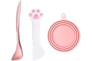 TiLanmiy Pet Food Can Cover Lid and Spoon Set, Silicone Can Topper and Multifuctional Mini Spatula Pet Can Opener, Plastic Spoon for Dogs Cats Feeding (E)