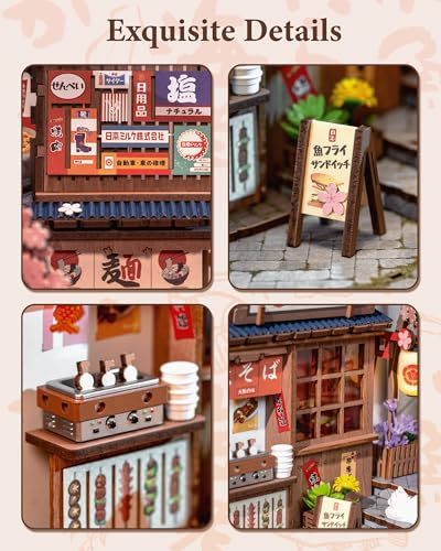 Rolife Book Nook Kit Sakura Wine Alley, Japanese Izakaya DIY Miniature House for Adults, Immersive Booknook & Bookshelf Decor, 3D Puzzle Stress Relief Craft Gift (Glue-Free Design)