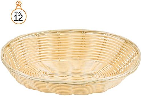 ChefGiant Bread Roll Basket 9 1/2" x 6 1/2" x 2 3/4", Oval Woven Polypropylene Natural Color Fast Food Serving Baskets, Set of 12 - Restaurant Serving Display Table Baskets