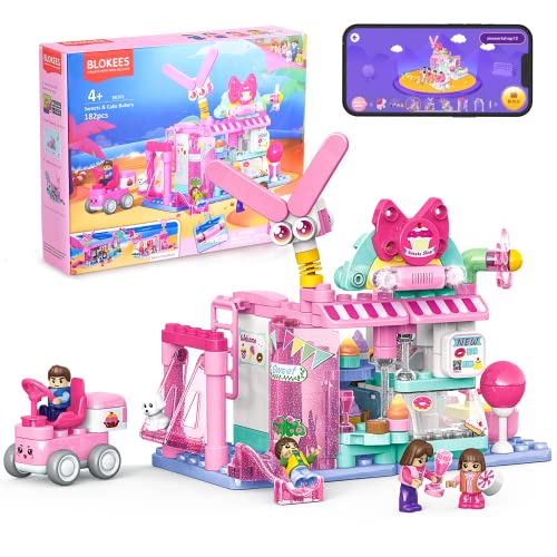 BLOKEES STEM 3-in-1 Building Educational Toys for Girls, Sweet & Cake Bakery Creative Building Blocks with APP 3D Guide & Funny Sound, Educational Gift Toys for Girls Kids Aged 4, 5, 6+, Pink, 184 Pcs