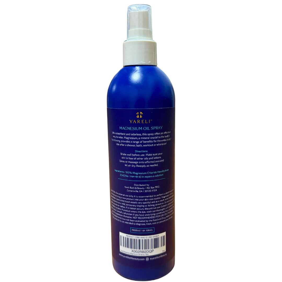 Yareli Magnesium Oil Spray, Ultra Absorbent High Strength Dead Sea Magnesium, 12oz, for Better Sleep and Muscle Relaxation