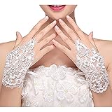 M Bridal Women's Crystals Lace Fingerless Gloves for Wedding Party Brides Accessory G01