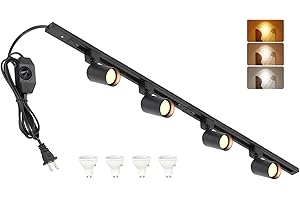 Hiiglxii 3-Color Plug in Track Lighting with Power Cord, 4-Light GU10 Dimmable Track Lighting Kit with Track Rail, Kitchen LE
