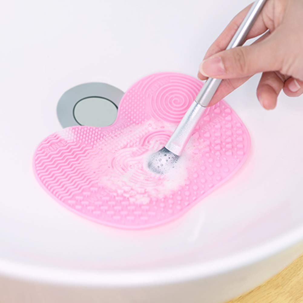 Makeup Brush Cleaning Mat, Make Up Brush Cleaner Silicone Portable Brush Cleaner Mat with Suction Cup Pack of 2 (Pink+Green): Beauty
