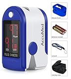 AccuMed CMS-50DL Finger Pulse Oximeter Blood Oxygen SpO2 Sports and Aviation Monitor w/ Carrying case, Landyard Silicon Case &amp; Battery (Blue) (Health and Beauty)