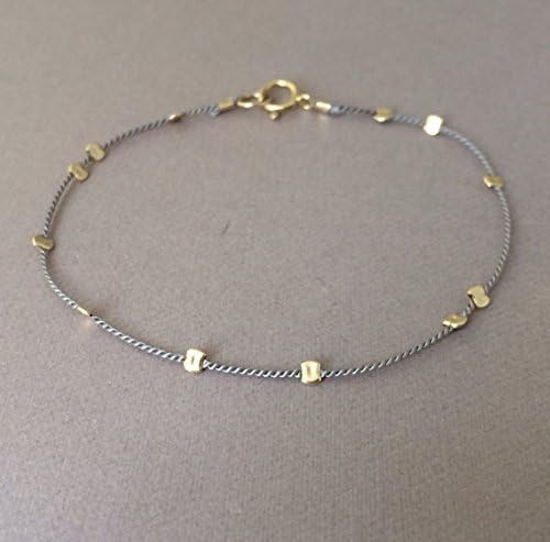 Gold Bead GRAY Silk String Bracelet also in Sterling Silver and Rose Gold Fill