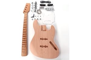 GENERIC Roasted Canadian Maple Neck DIY Electric Bass Guitar Kit Kits Unfinished Uncut Mahogany Body Maple Fingerboard Fretboard All Parts Included (Jbass Maple Fretboard)