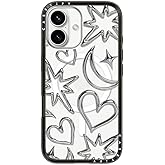 CASETiFY Compact iPhone 16 Case [Slim and Sleek/Compatible with Magsafe / 4 ft. 2X Military Grade Drop Protection] - Chrome Scribbles - Clear Black