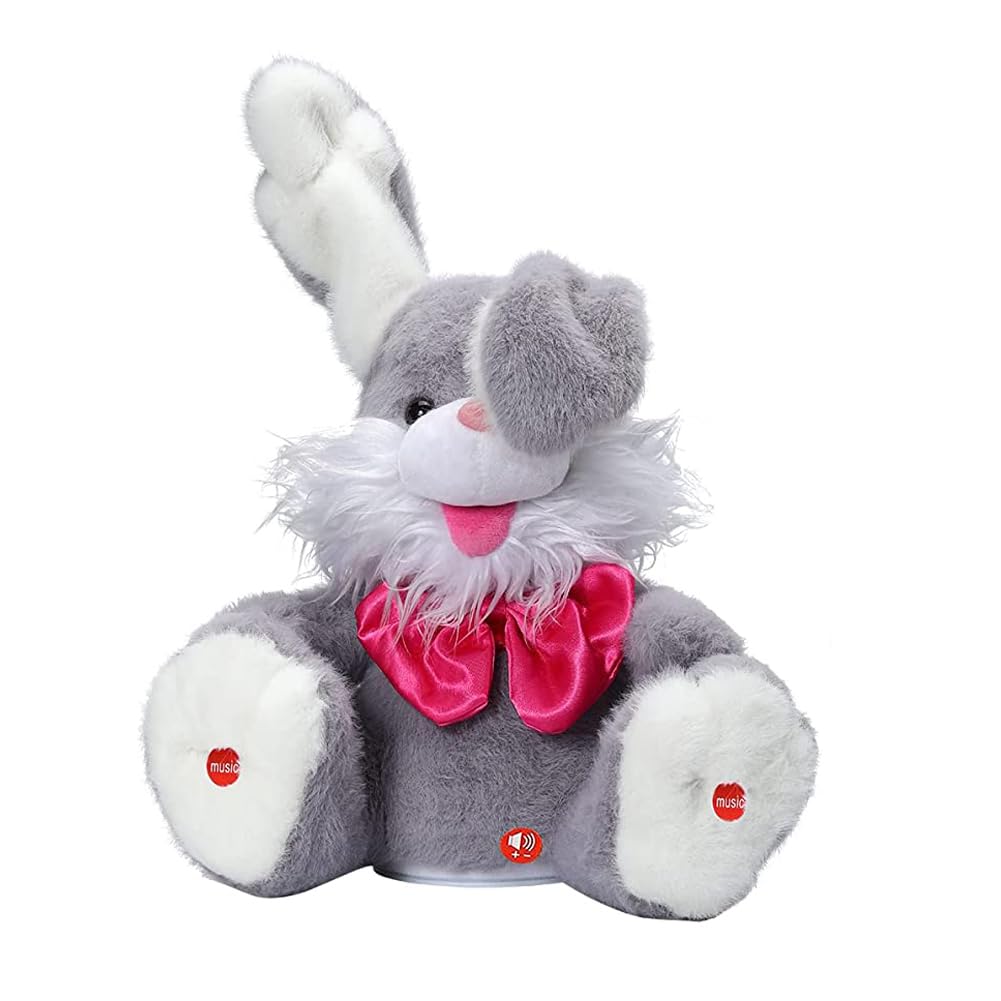 Adurello Singing Plush Bunny Musical Toy Peek a Boo Bunny Repeat What You Say Interactive Animated Stuffed Animal Toys for Baby Kids (Grey)