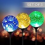 Solar Powered Crackle Glass Ball- 7 Color Changing Stake Lights- Set of 3- Weatherproof Design- Decorative Landscape Lamps- Wireless Outdoor LED Accent Lighting- Best Decor for Garden/ Yard/ Path (3)
