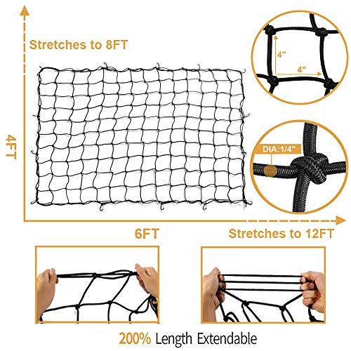 image for RELIANCER 4'x6' Latex Bungee Cargo Net Stretches to 8'x12' Heavy Duty 