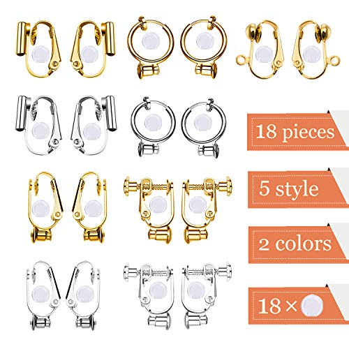 Clip-on Earrings Converter Components with Post for Non-Pierced Ears DIY Comfort Earring Pads for Women or Girls 2 Colors 5 Style 18 Pieces - Thumbnail 7