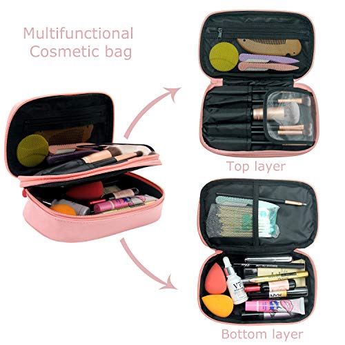 Relavel Makeup Bag Small Travel Cosmetic Bag for Women Girls Makeup Brushes Bag Portable 2 Layer Cosmetic Case with Brush Organizer Christmas Gift (Pink) 4 Relavel Makeup Bag Small Travel Cosmetic Bag for Women Girls Makeup Brushes Bag Portable 2 Layer Cosmetic Case with Brush Organizer Christmas Gift (Pink)