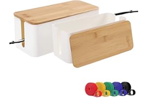 DAVIDSONS COLLECTION Cable Management Organizer Box, Large Storage Bamboo Lid Wires Concealer Holder for Desk, Home, Kitchen, TV, Computer, Ideal to Cover Hide Tidy Surge Protector Power Strips & Cord (2 Pack, White)