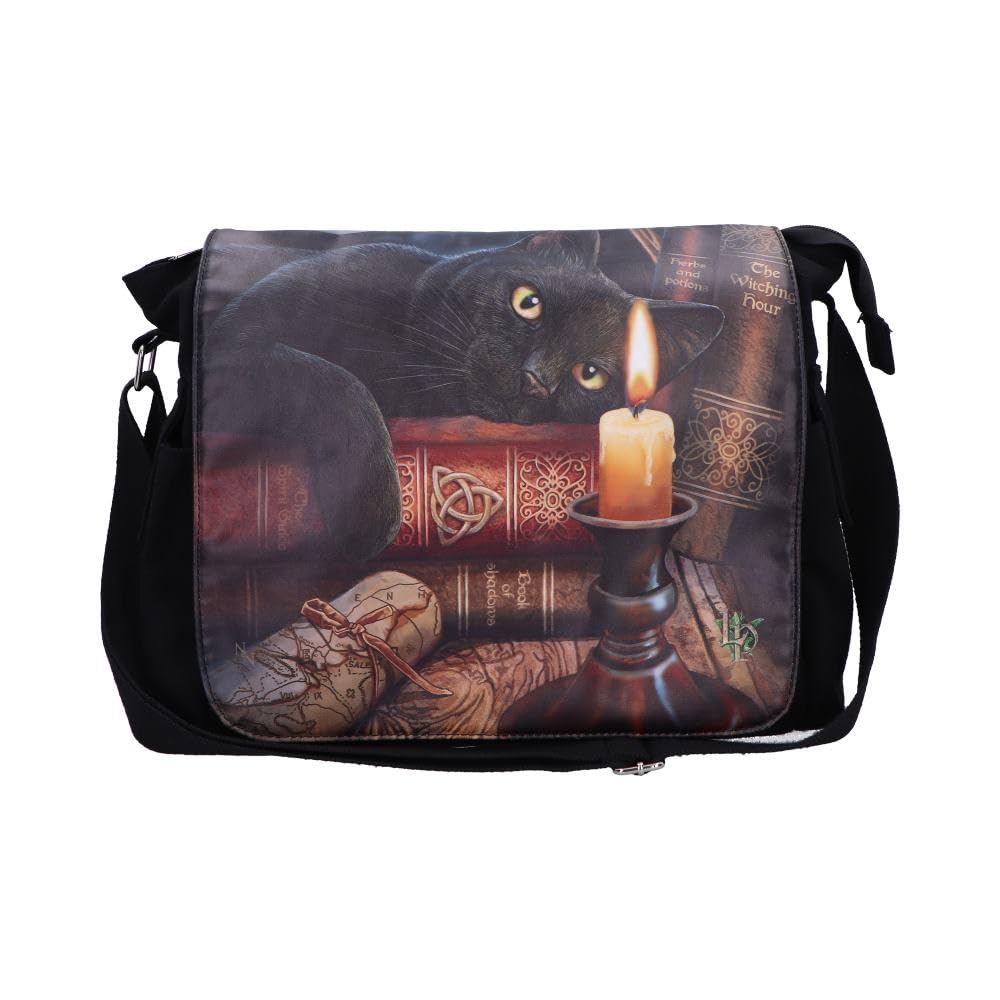 Nemesis Now Lisa Parker Witching Hour Messenger Bag 40cm – Gothic Cat Shoulder Bag with Adjustable Strap