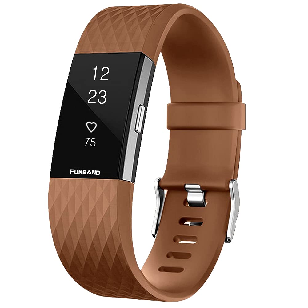 FunBand Strap Compatible with Fitbit Charge 2 Strap Bands,Classic Edition Soft Silicone Sport Adjustable Replacement Accessory Bracelet Straps Compatible with Fitbit Charge 2 (1-Pack Coffee)