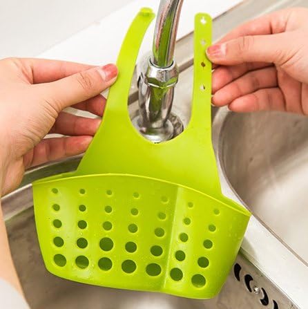 WillsCase Plastic Kitchen Sink Sider Faucet Caddy Organizer Sponge Holder Rack Space-saving Hanging Storage Bag- Green