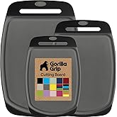 GORILLA GRIP BPA-Free Reversible Kitchen Cutting Board Set of 3, US Designed, Nonporous, Juice Grooves Catch Liquid, Slip Resistant Border, Dishwasher Safe, Durable Food Chopping Boards, Gray Black