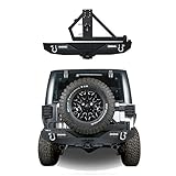 Hooke Road Different Trail Off Road Rear Bumper w/2 x 18W LED Accent Lights & Spare Tire Rack for 2007-2018 Jeep Wrangler JK & Unlimited