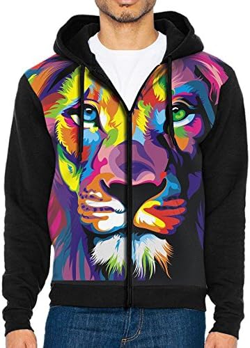 MKJC Hoo Men's Hoodie Full-zip Hoodie Sweatshirt - Colourful Lion Face