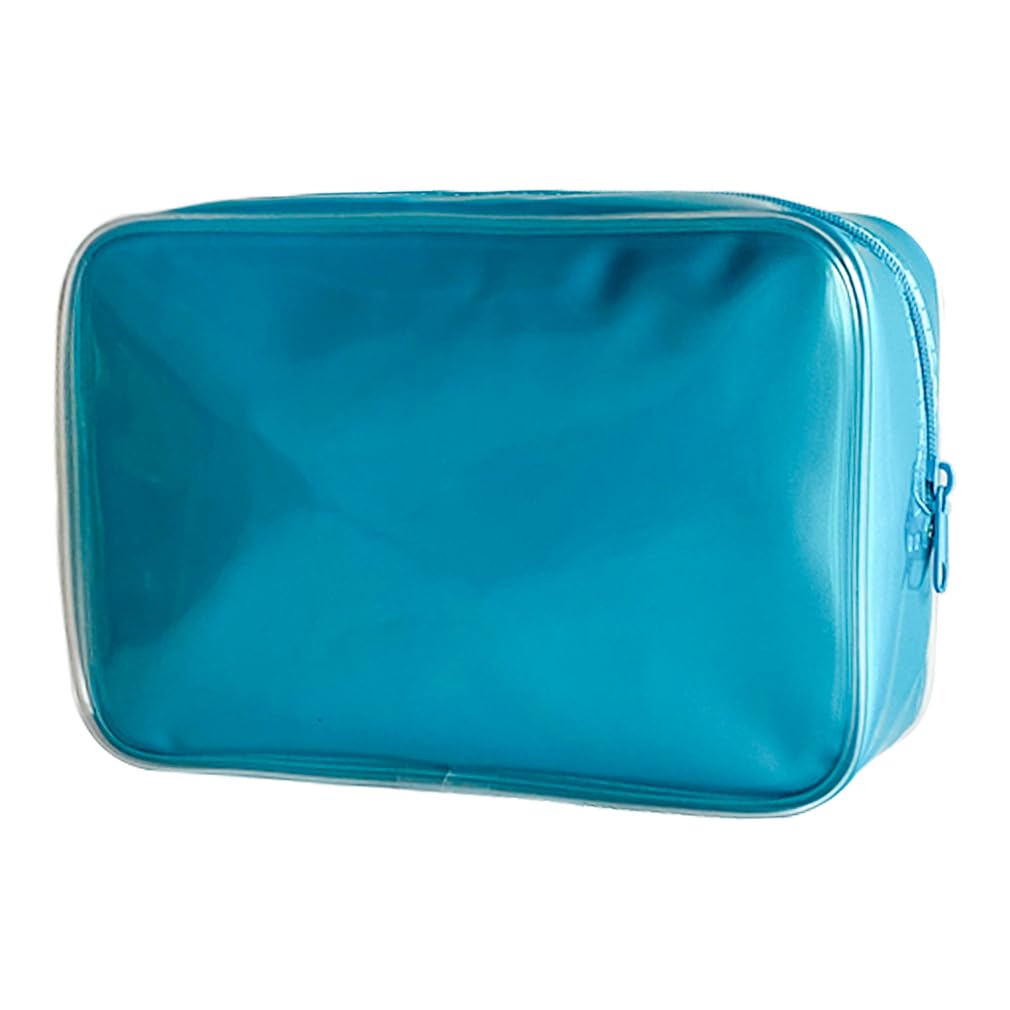 Photo 1 of TotePrint Pure Colour Transparent Glue Bone PVC Cosmetic Bag Organizer 7.09 x 2.56 x 4.72inch Waterproof Blue Makeup Bag for Toiletries, Clear Cosmetic Bag for Women (dark blue)