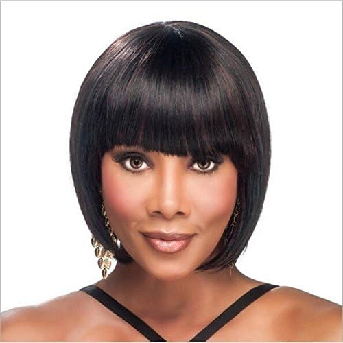 SUNWUKONG Fashion Short Straight Fluffy Bob Wig With Neat Bangs Black Brown Natural As Real Hair High Temperature Fiber Synthetic Hair for Women