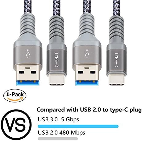 Jofefe USB Type C Cable (USB 3.0)(6.6ft) Nylon Braided Fast Charger Cord for Samsung Galaxy Note 8, LG V30 G6 G5 V20,Nintendo Switch,Samsung Galaxy S8 Plus,Pixel 2,Macbook (Grey)
