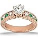 Heirloom Diamond and Emerald Engagement Ring and Wedding Band Womens 14k Rose Gold (1.75ct) GH/VS