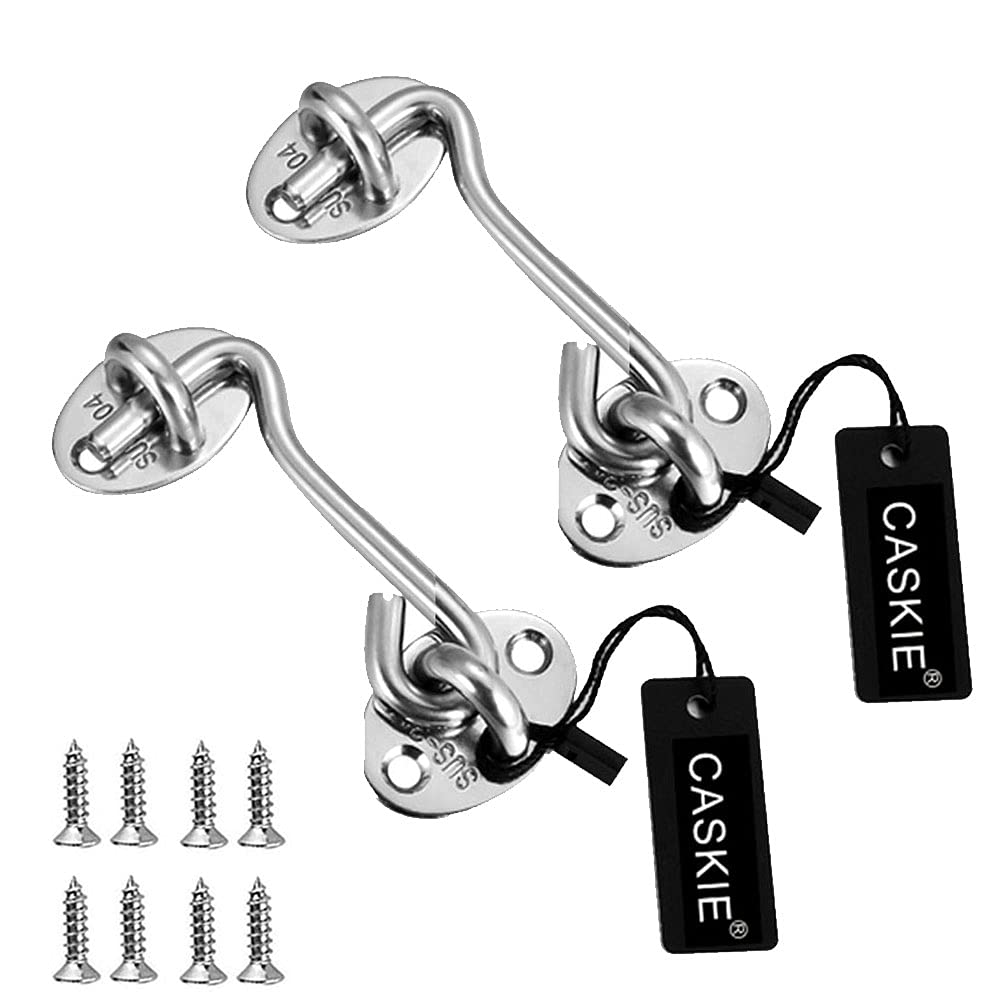 3 inch Cabin Hook and Eye 2PCS Made of 304 Stainless Steel, Heavy Duty Hook and Eye Lock for Shed, Gate and Garage Door - CASKIE
