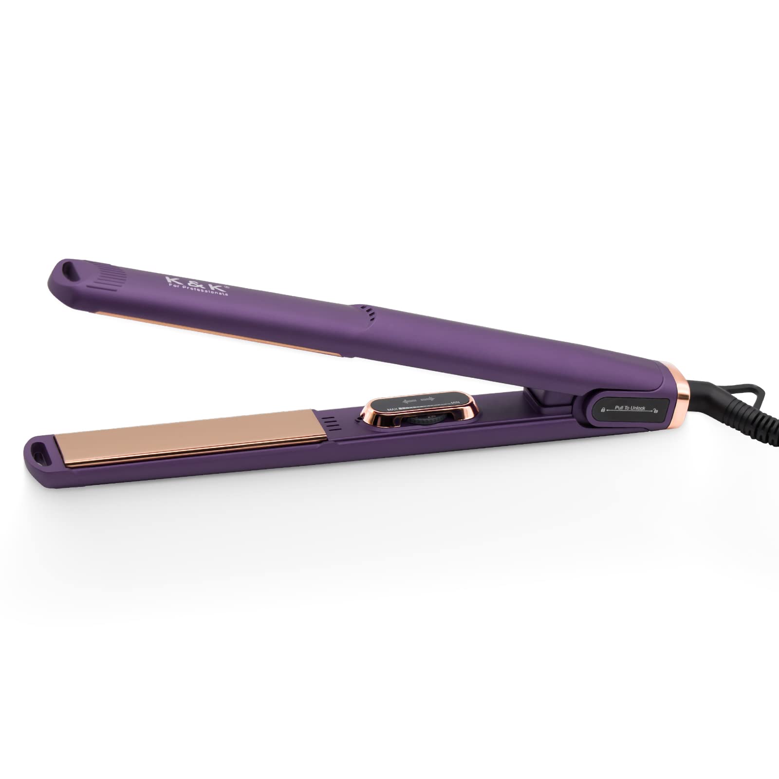 K&K Titanium Hair Straighteners, Professional Design 2 in 1 Straightener and Curler, 1 Inch 150-230°C Adjustable Temperature Dual Voltage UK Plug Flat Iron