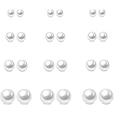 12 Pairs Pearl Stud Earrings for Women & Men, Hypoallergenic Stainless Steel 4 Sizes (6mm-12mm), Classic Round Pearl Earrings Set for Daily Wear