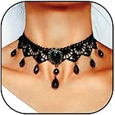 Zoestar Halloween Black Lace Choker Necklaces Vintage Crystal Pendant Necklace Punk Chain Accessories for Women