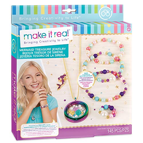 Make It Real – Mermaid Treasure Jewelry. DIY Mermaid Themed Jewelry Making Kit for Girls. Guides Tweens to Craft a Unique Pendant Locket Necklace, Ring, and Two Beaded Charm Bracelets