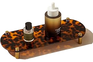 Acrylic Tortoiseshell Bathroom Tray Small Decorative Organizer with Gold Legs 28x11x3.5cm Vintage French Style Countertop Sto