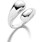 NOKMIT Chunky Gold Rings for Women Adjustable Open Teardrop Wrap Bypass Statement Band Gold Silver Tone High Polished Smooth Comfort Fit