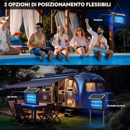 Dnenellr Outdoor Solar Anti-Mosquito Lamp, 4500 V Electric Mosquito Killer, IPX5 Waterproof, USB-C Rechargeable, 4000 mAh Battery, Cordless with Stake for Garden, Lawn, Terrace, Camping