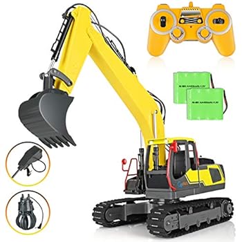 GoStock Remote Control Excavator Toy Digger, 17 Channel Full Functional 3-in-1 Hobby Grade RC Construction Vehicles Truck 2.4GHz Metal Shovel with 2 Bonus Drill and Grasp for Kids Gift