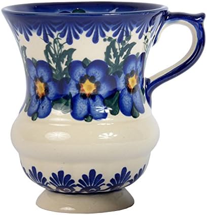 Traditional Polish Pottery, Handcrafted Ceramic Goblet Mug (300ml / 10.5 fl oz), Boleslawiec Style Pattern, Q.701.PANSY