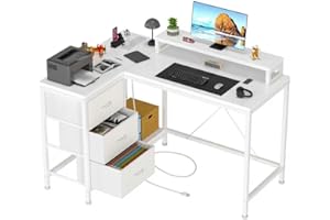 L Shaped Gaming Desk,l Shaped Desk with Power Outlets & LED Lights, 47 Inch Gaming Desk with 3 Drawers & Shelves,Reversible C