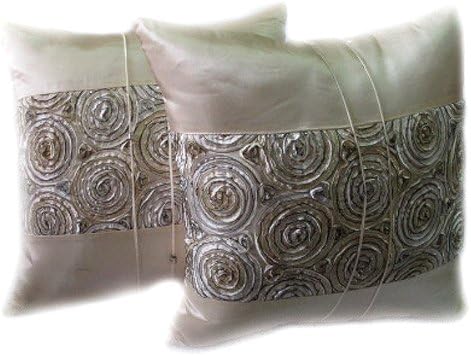 One Pair Two Tone 3d Bouquet of Roses Throw Cushion Cover/pillow Sham Handmade By Satin and Thai Silk for Decorative Sofa, Car and Living Room