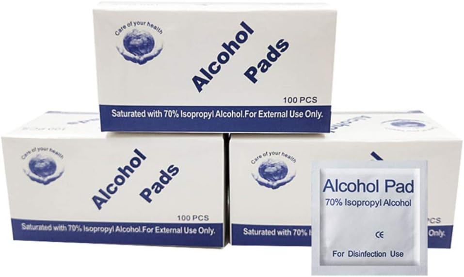Escolourful AlcṎhṎl Swabs Pads, Universal AlcṎhṎl Prep Pad Sterile Wet Wipes Cleaners for Home Office Traveling, 100pcs/Box