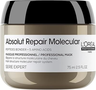 L'OREAL PROFESSIONNEL - Masque Réparateur Concentré Absolut Repair Molecular - Répare 2 Ans de Dommages en Une Application - Force +94% - Douceur +85% - Cheveux Secs & Abîmés - 75 ml