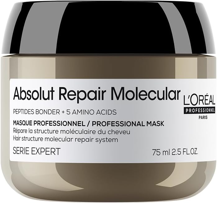 L'OREAL PROFESSIONNEL - Masque Réparateur Concentré Absolut Repair Molecular - Répare 2 Ans de Dommages en Une Application - Force +94% - Douceur +85% - Cheveux Secs & Abîmés - 75 ml
