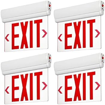 LEONLITE LED Edge Lit Red Exit Sign Single Face with Battery Backup, Rotating Panel, UL Listed, AC120V/277V, Ceiling/Left End/Back Mount Emergency Light for Hotel, Restaurant, Hospitals, Pack of 4