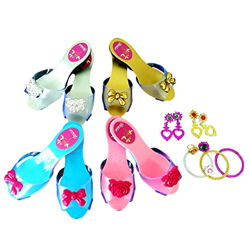 Princess Dress Up & Play Shoe and Jewelry Boutique (Includes 4 Pairs of Shoes + Multiple Fashion Accessories) - This dressup princess jewelry set is the best gift for girls age 2 - 10