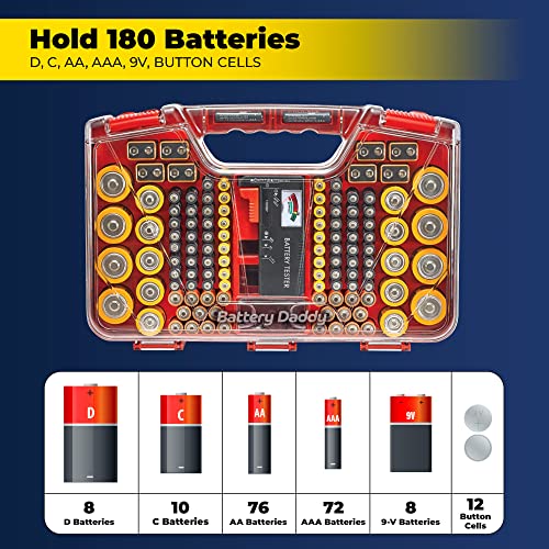Ontel Battery Daddy 180 Battery Organizer and Storage Case with Tester
