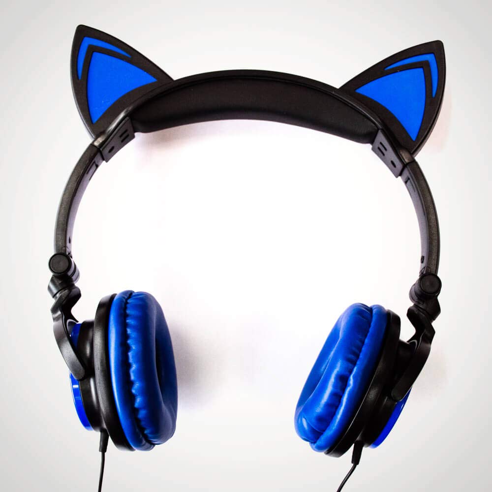 DGL Cat Ear Foldable Headphones With LED Lights In Blue