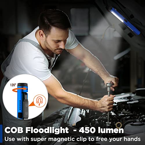 WORKPRO Rechargeable Flashlight, LED Pen Light with 365 nm UV Black Light, 450 Lumen Pocket Penlight, Magnetic Clip