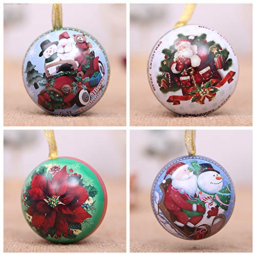 ElementDigital 9Pcs Tinplate Round Ball Boxes Creative Christmas Shatterproof Tree Candy Iron Balls Pendant, Xmas Detachable Candy Box Hanging Ornament Seasonal Decorations Kid's Holiday Surprise Gift